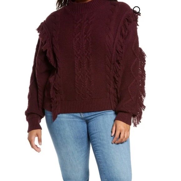 Leith Cable Knit Fringe Sweater 
